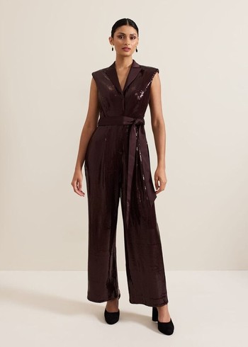 Phase Eight Ivey Burgundy Sequin Jumpsuit Burgundy Australia | UA1924763